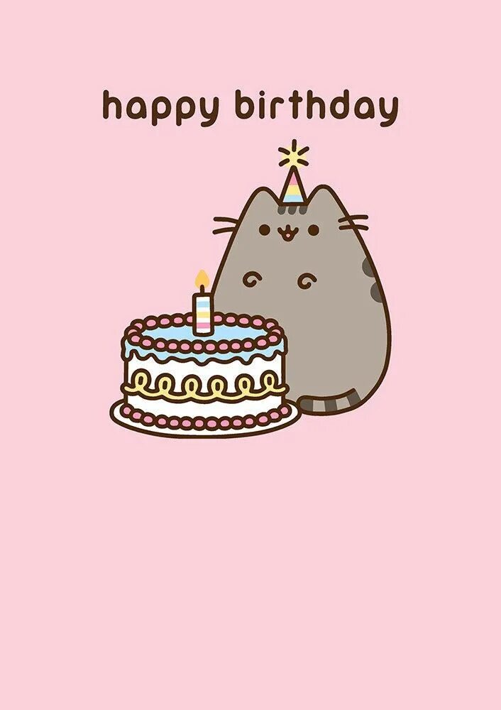 Картинки с дне рождения милый Pusheen the Cat Birthday Cake Card - Etsy UK Cartazes de feliz aniversário, Push