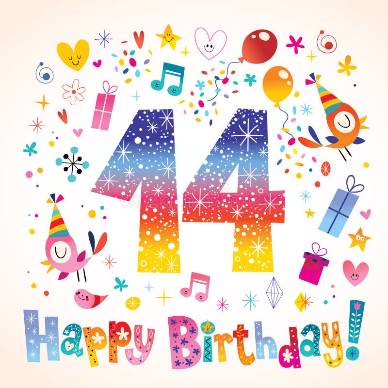 Картинки с днем рождения 14 Happy Birthday 14 years stock vector. Illustration of fourteen - 92928380