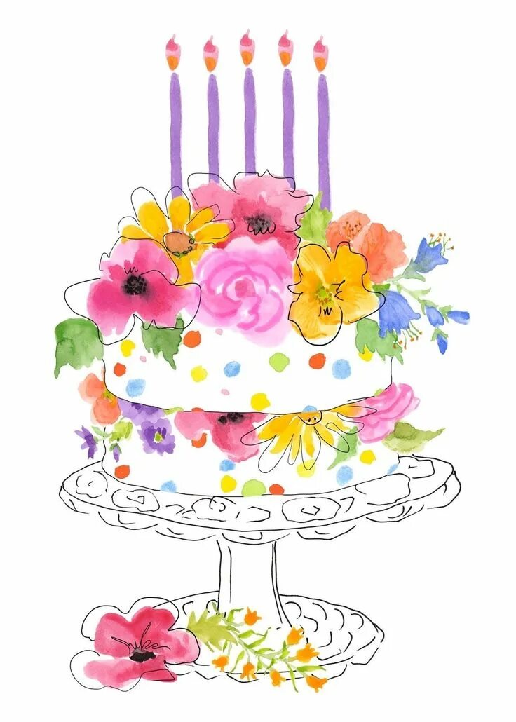 Картинки с днем рождения женщине нарисованные Pin by Gayle on Birthdays Happy birthday illustration, Birthday illustration, Wa