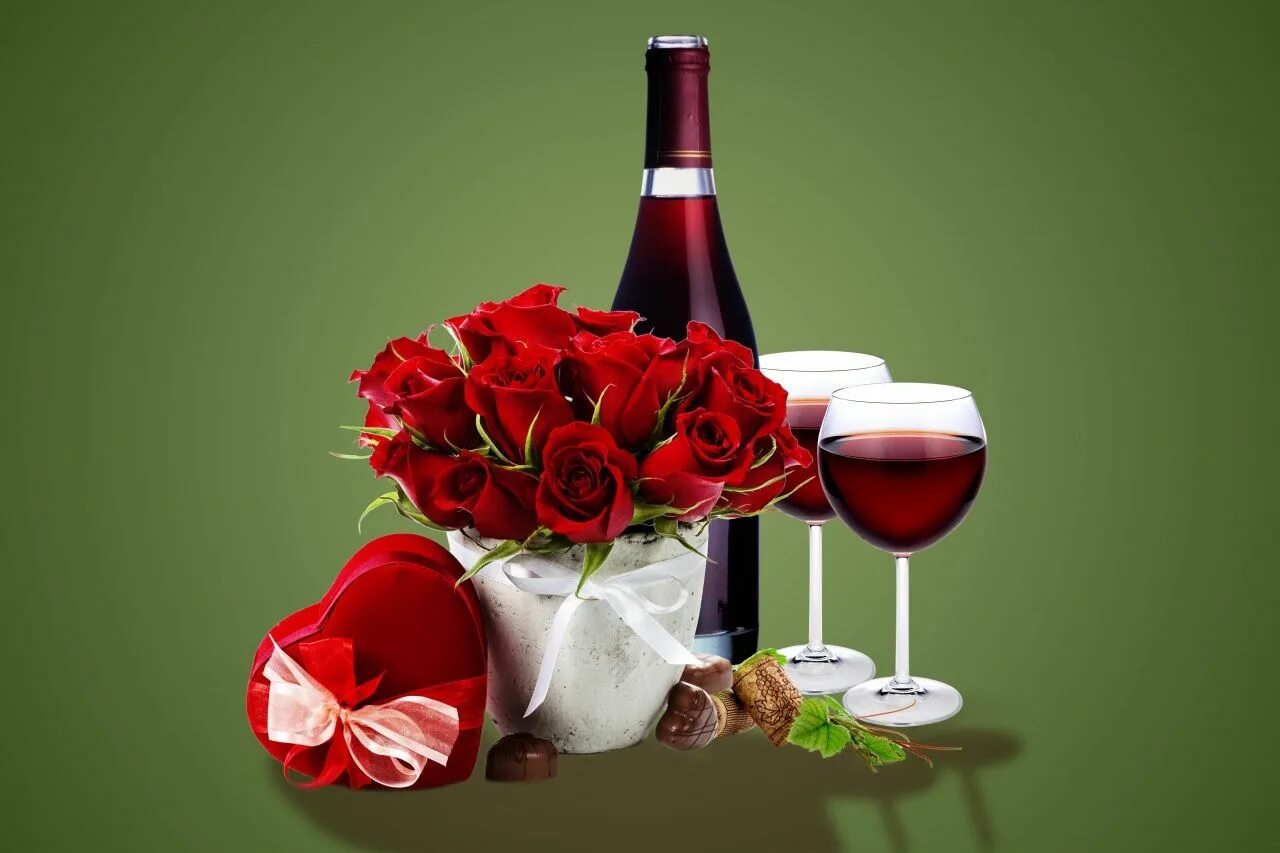 Картинки с днем рождения женщины вино Wallpapers Wine Roses Stemware Gifts Bottle Food Flowers Image #435495 Download 