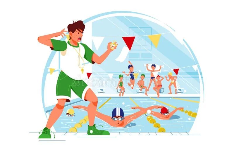 Картинки с днем учителя спорта плавание Competition in water stock vector. Illustration of children - 221516341