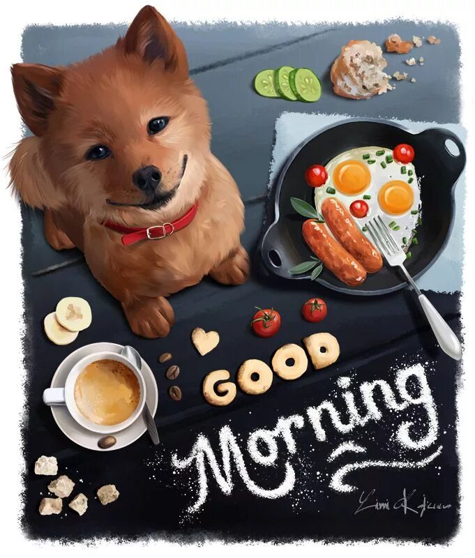 Картинки с добрым утром с собачками прикольные Good Morning Shiba Inu by Kajenna.deviantart.com on @DeviantArt Good morning, Go