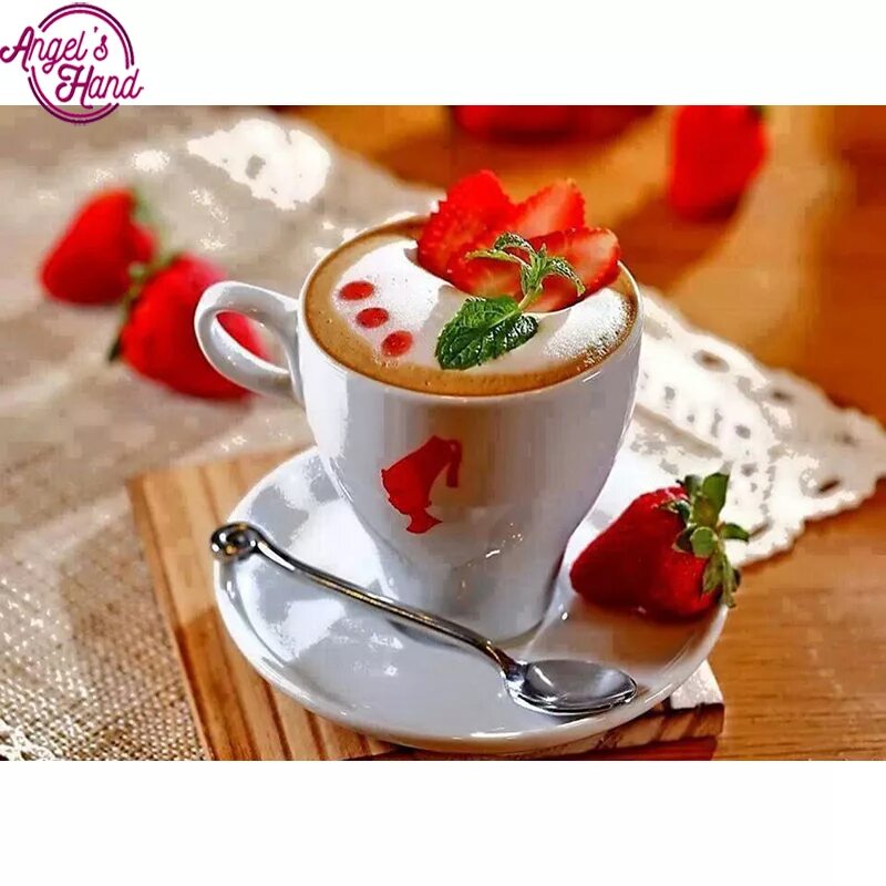 Картинки с добрым утром современные новые пожеланиями full square drill Diamond embroidery Strawberry coffee 5D DIY diamond painting C