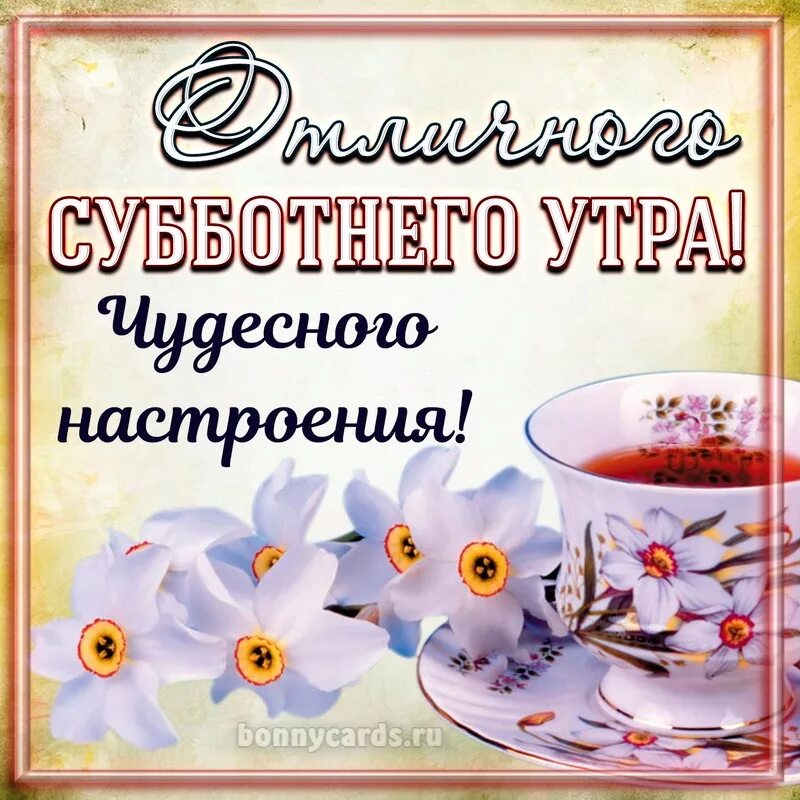 Картинки с выходными пожеланиями с добрым утром Картинка с чаем и пожеланием отличного субботнего утра