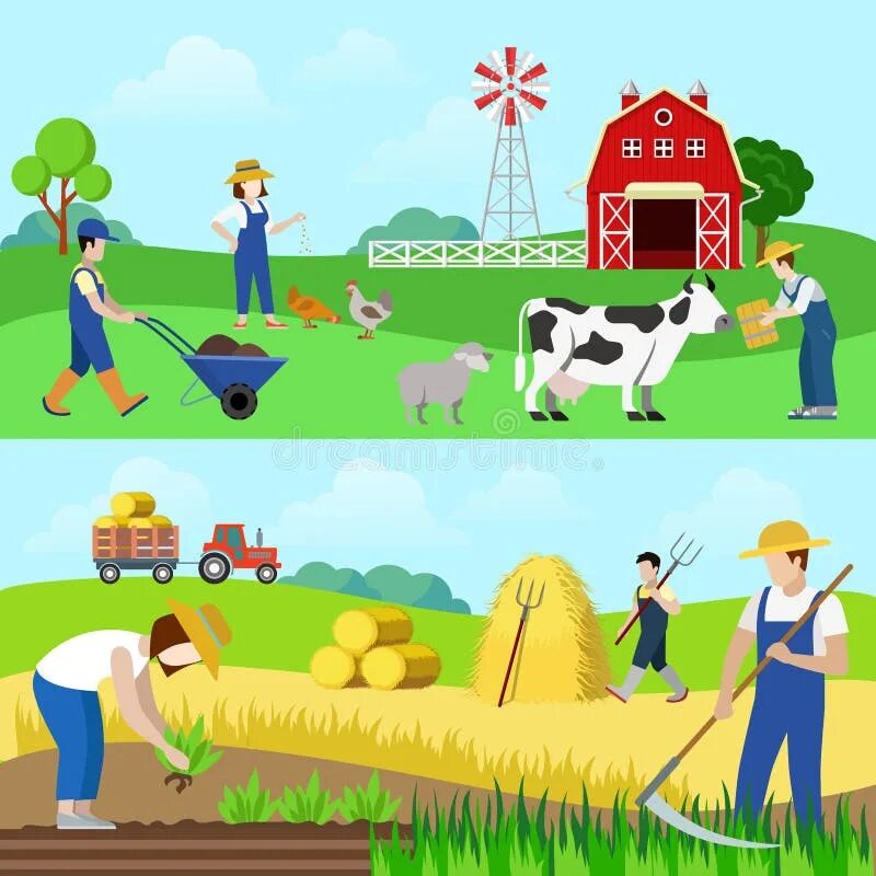 Картинки сельхоз работников Flat Vector Farm Profession Farmer Worker People Web Banners Stock Vector - Illu