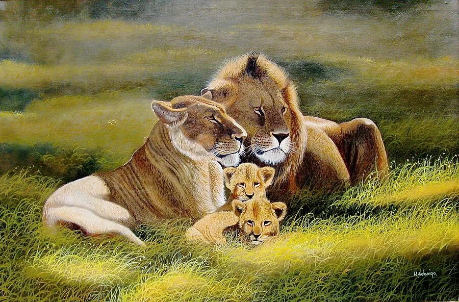 Картинки семьи животных Lion Family Painting at PaintingValley.com Explore collection of Lion Family Pai