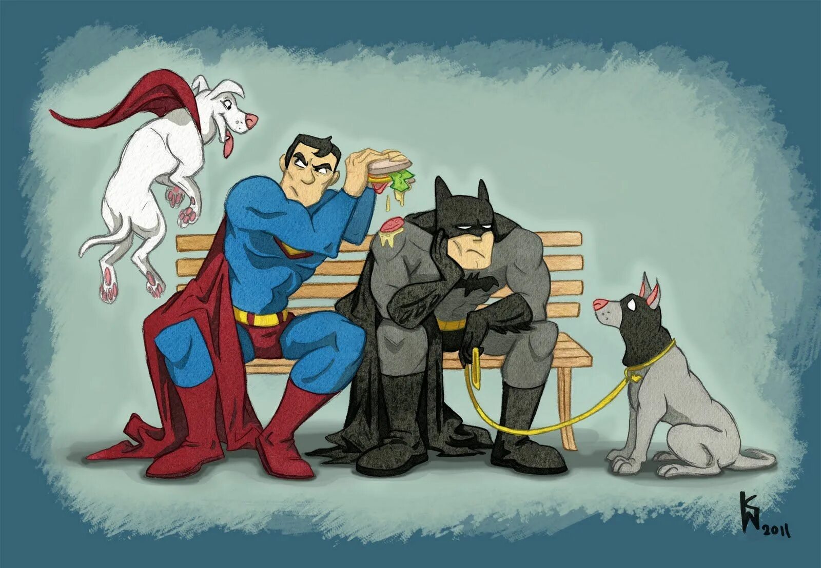 Картинки супер животные Ace & Krypto with Superman and Batman