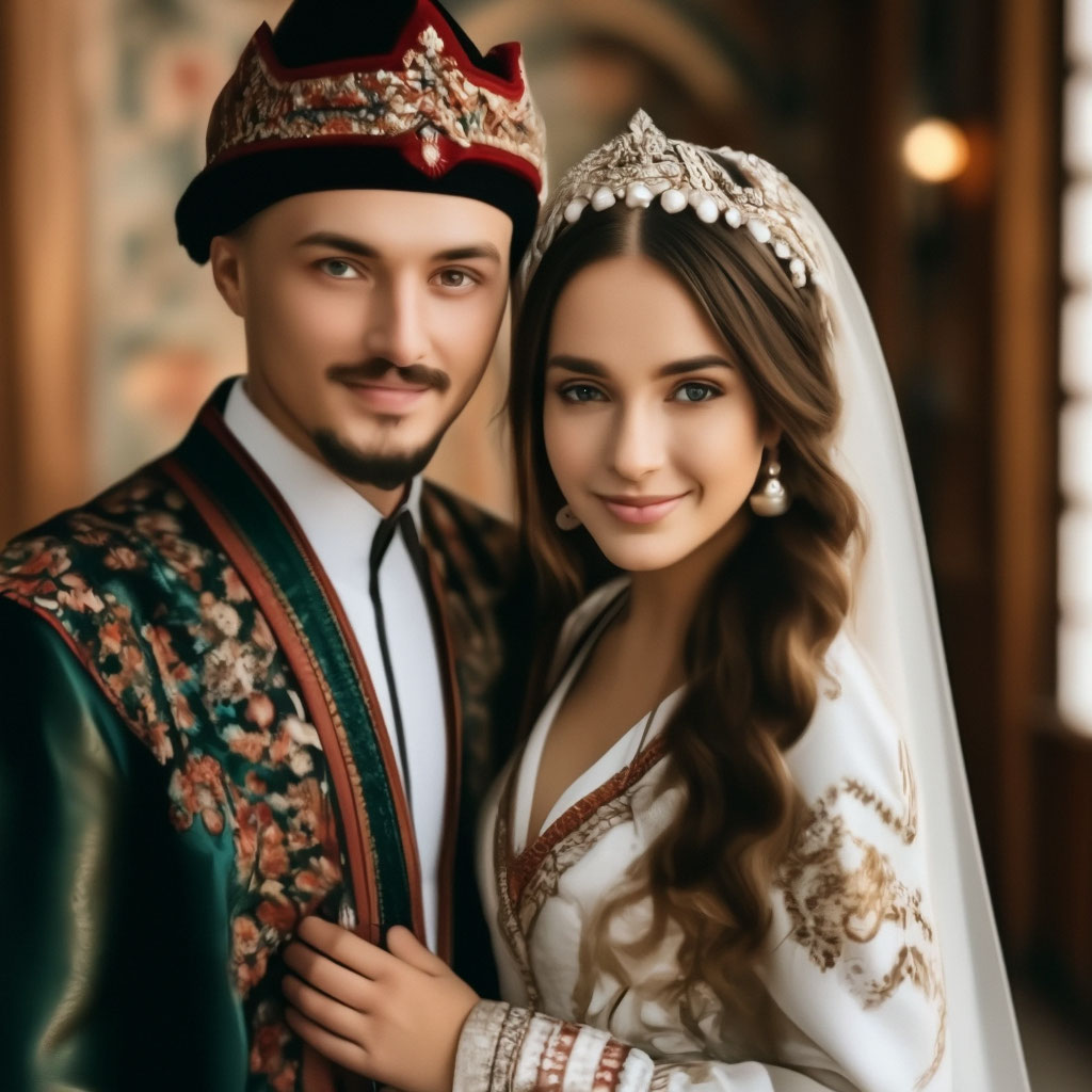 Картинки татарской свадьбы "Tatar wedding. The bride and groom ." - image created in Shedevrum