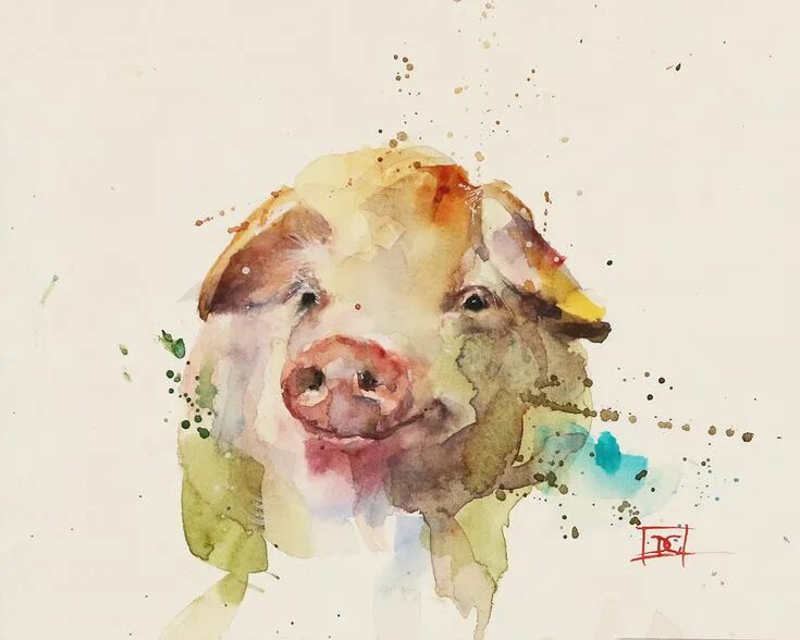 Картинки животных акварелью PIG Watercolor Print by Dean Crouser in 2020 Animal drawings, Watercolor print, 