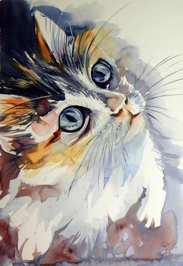 Картинки животных акварелью Little cat (2014) Watercolour by Kovács Anna Brigitta Cat painting, Animal paint