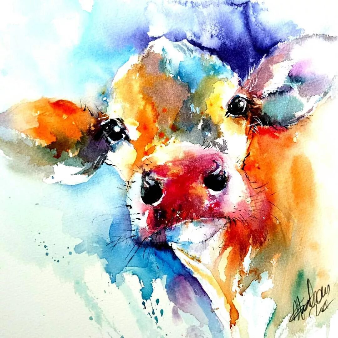 Картинки животных акварелью Cow painting by Natalie Graham www.facebook.com/Watercolours-by-Natalie-Graham #