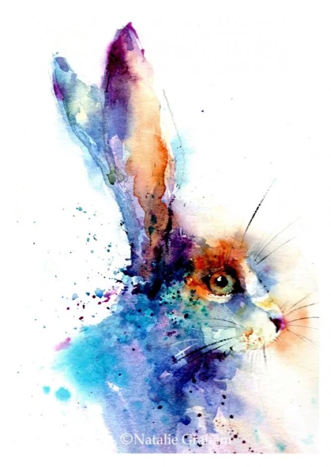 Картинки животных акварелью Whimsical Watercolor Hare by Natalie Graham