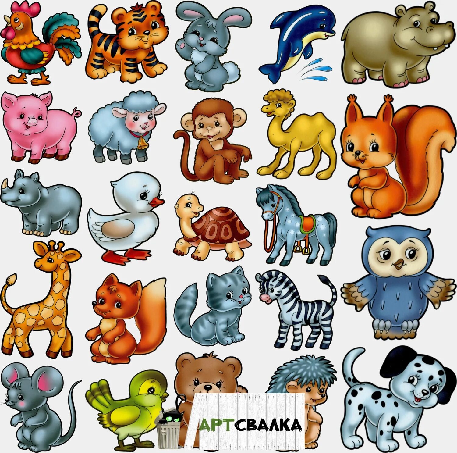Картинки животных для детей Забавные рисованные зверушки Funny cartoon animals РОСПИСЬ ПРЕДМЕТОВ. Постила