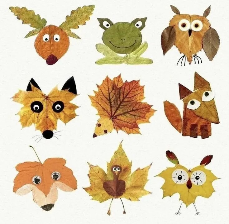 Картинки животных из листьев Pin by Iris Gürtler on Herbst Fall arts and crafts, Leaf crafts, Fall crafts for