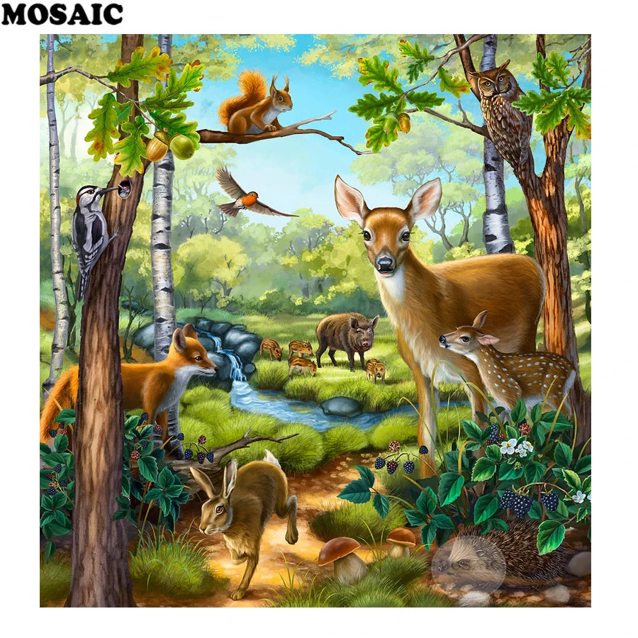 Картинки животных леса детский 5D Diy Diamond Embroidery Deer Needlework Square Cross stitch Diamond Painting F