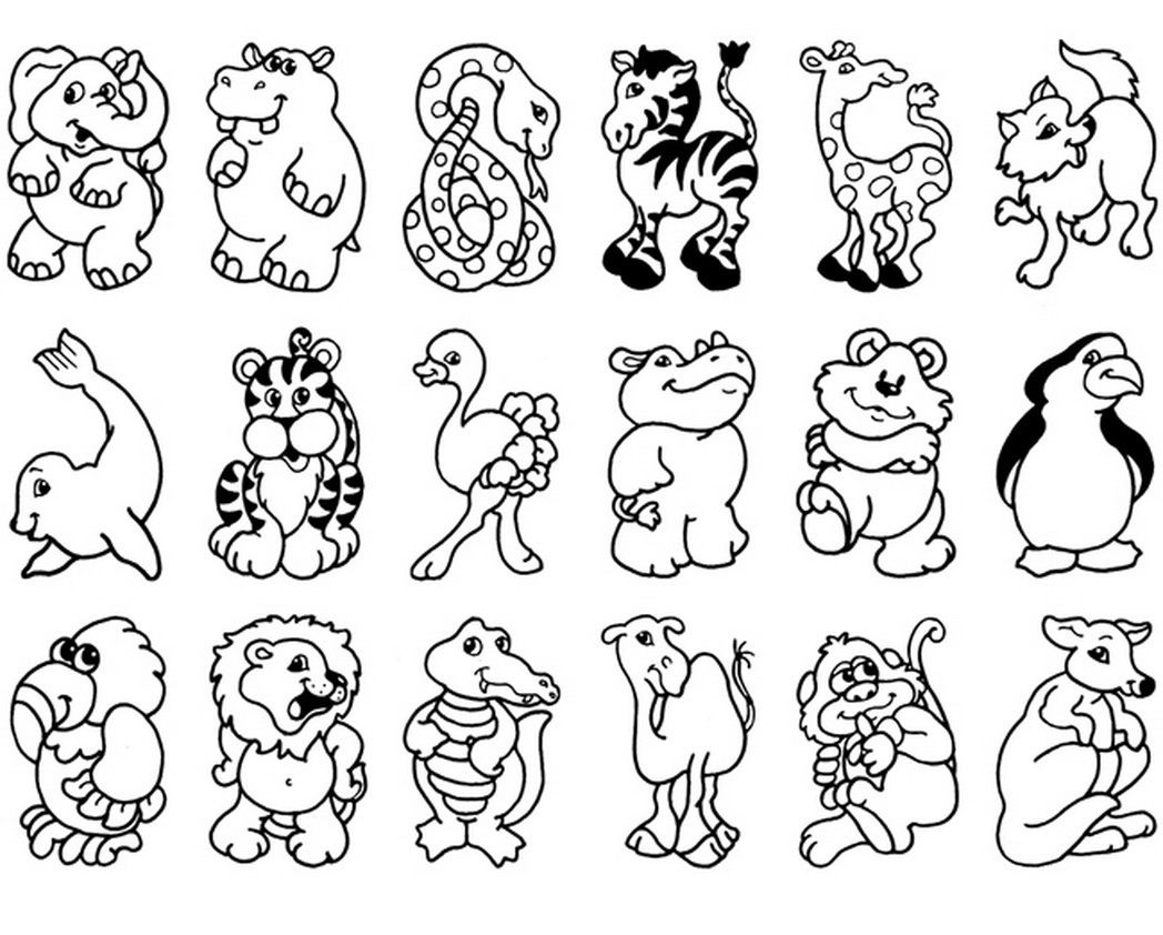 Картинки животных на одном листе jungle animals coloring pages - Clip Art Library