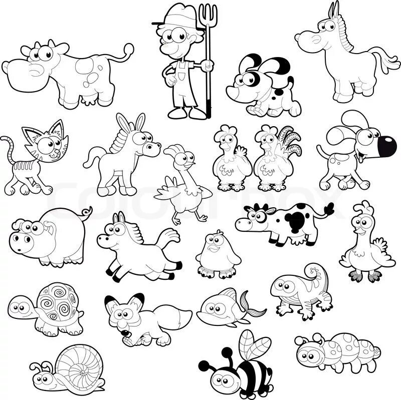 Картинки животных на одном листе Farm animal family stock vector Farm animal coloring pages, Animal coloring book