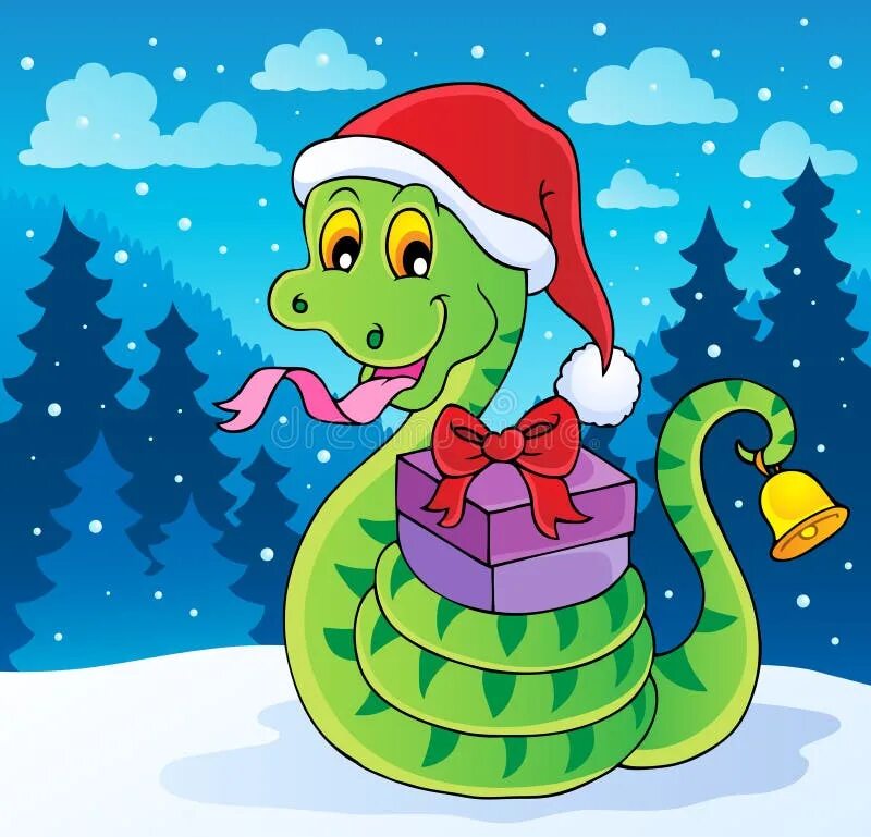 Картинки змеи для детей на новый год Christmas Snake Theme Image Stock Vector - Illustration of holiday, shape: 27798
