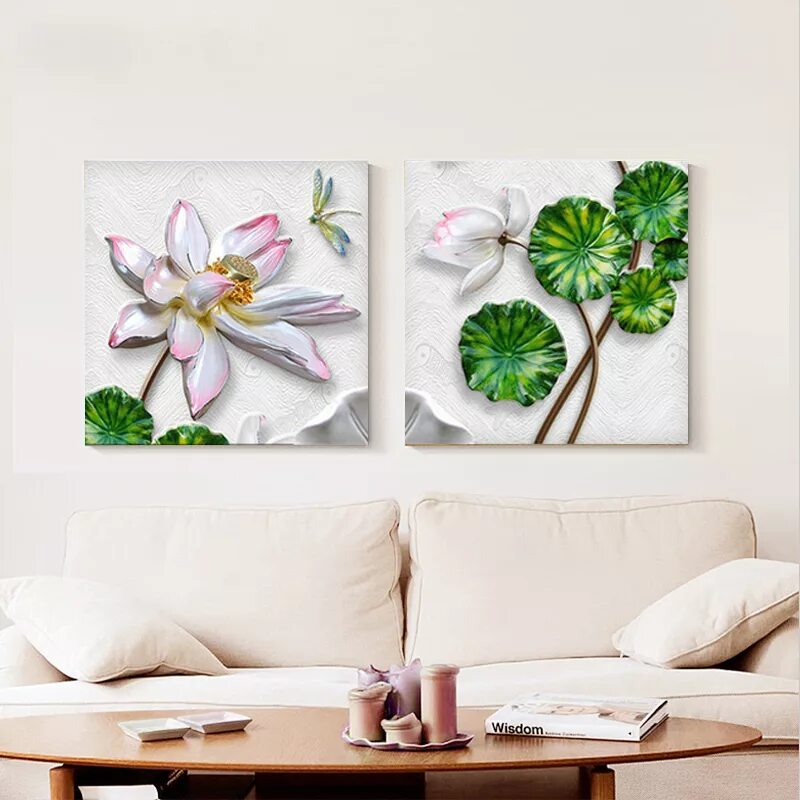 Картины для интерьера модульные на стену Modular Pictures 3D Art Flower Lotus Poster Wall Art Modular Paintings For Kitch