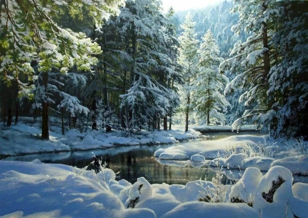 Картины фото марии юшкевич зима мастер класс Художник Виктор Юшкевич Winter landscape, Winter painting, Landscape paintings