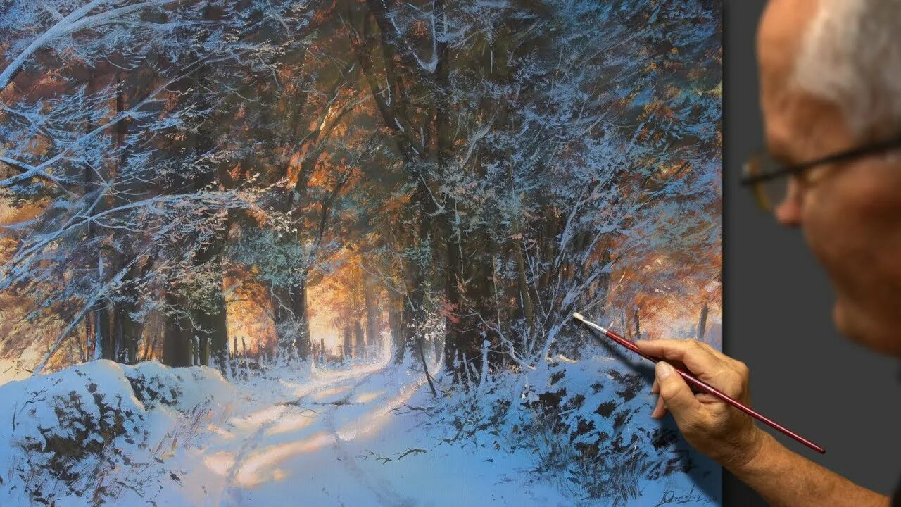 Картины фото марии юшкевич зима мастер класс "Winter evening". We write with acrylic. Artist - Viktor Yushkevich. - YouTube