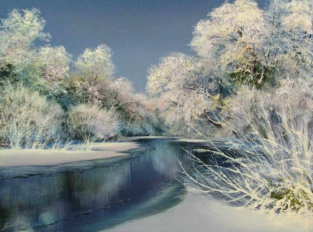 Картины фото марии юшкевич зима мастер класс Winter landscape, Winter painting, Oil painting pictures
