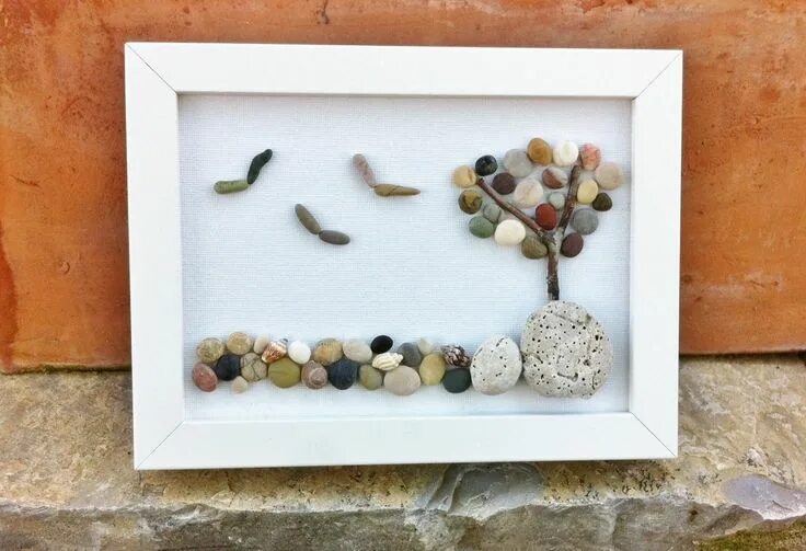 Картины из камней фото Seascape Beach Pebble and Seashell Picture in by kormendesigns Cuadros piedras, 