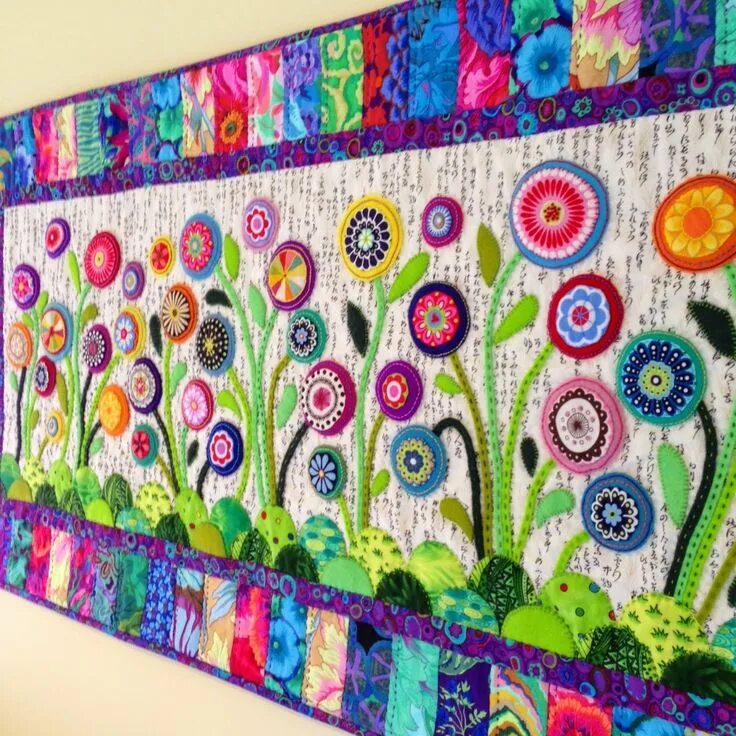 Картины из лоскутков ткани своими руками схемы Wendy's Quilts and More: Bloggers' Quilt Festival - Flower Garden wool felt appl