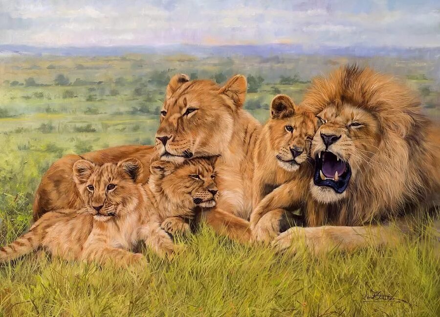 Картины львов фото Viaggi per famiglie Lion family, African lion, Animal paintings