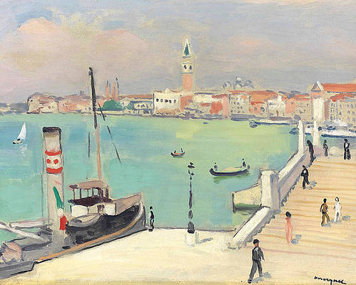 Картины марке фото Venice - A tugboat at the Esclavons Quay by Albert Marquet City painting, Citysc