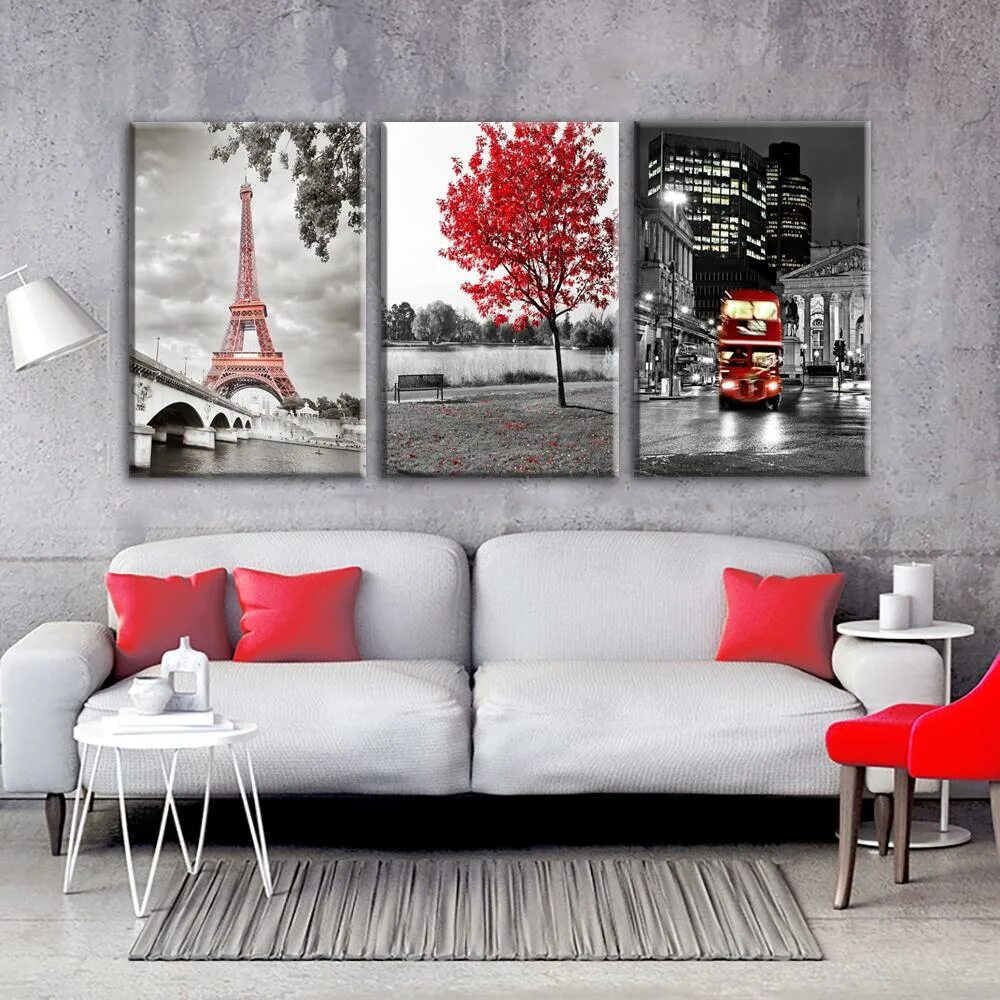 Картины на стену для интерьера 3 Panel Eiffel Tower Home Living Room Decor Unframed Canvas Painting купить недо