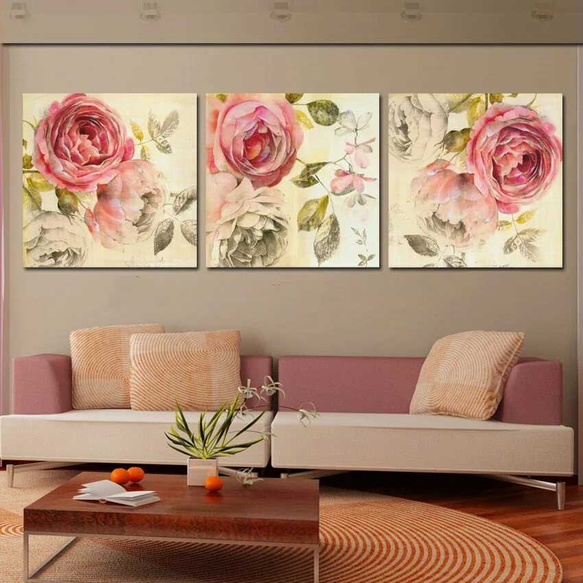 Картины на стену для интерьера цветы 3 Piece Wall Art Painting Classic Flower Rose Canvas Prints Home Decor Modern Pa