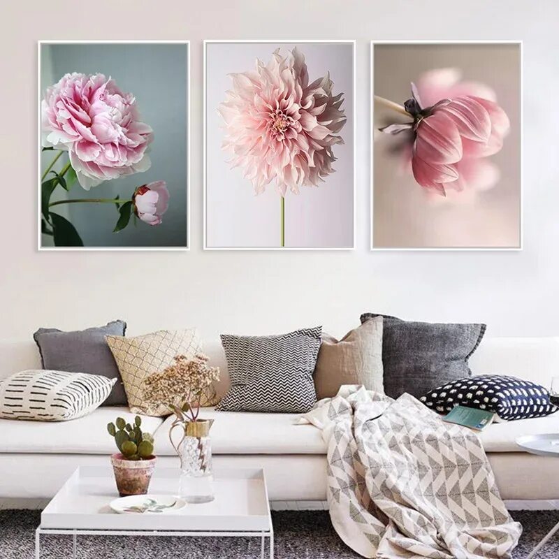 Картины на стену для интерьера цветы Nordic Poster Beauty Life Pink Flowers Pictures Modular Wall Art Prints Canvas P