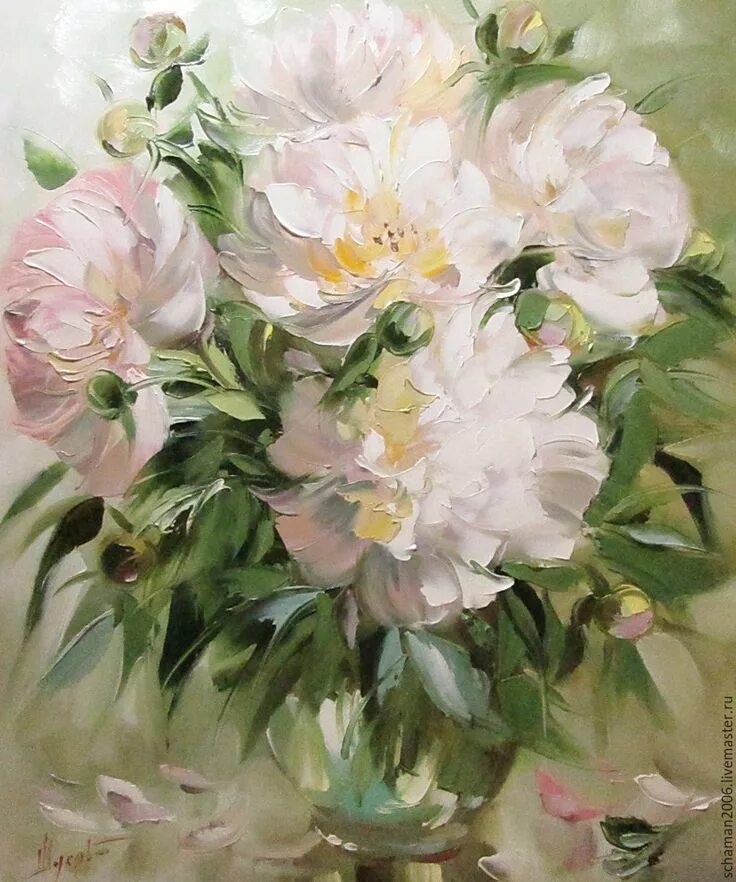 Картины с пионами маслом на холсте фото Холст, масло, размер 50х60см Floral painting, Peony art, Abstract flower paintin