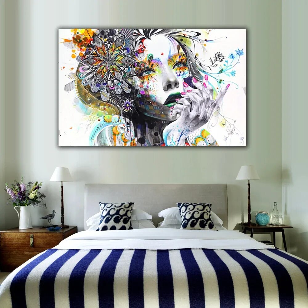 Картины современный дизайн 1 Piece Modern Wall Art Girl With Flowers Unframed Canvas Painting For Home Bedr