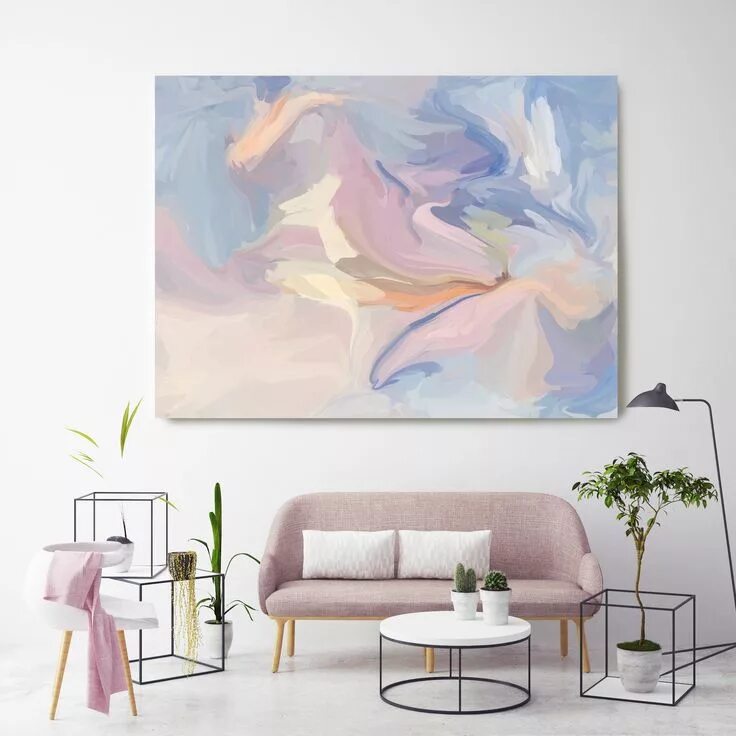Картины в интерьер светлых тонов Arctic Drift, Pink Blue Pastel Colors Art, Abstract Painting, Blush Pink Light B
