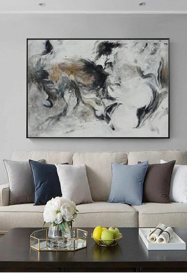 Картины в сером интерьере Black and White Minimalist Canvas Art Large Abstract Painting - Etsy Minimalist 