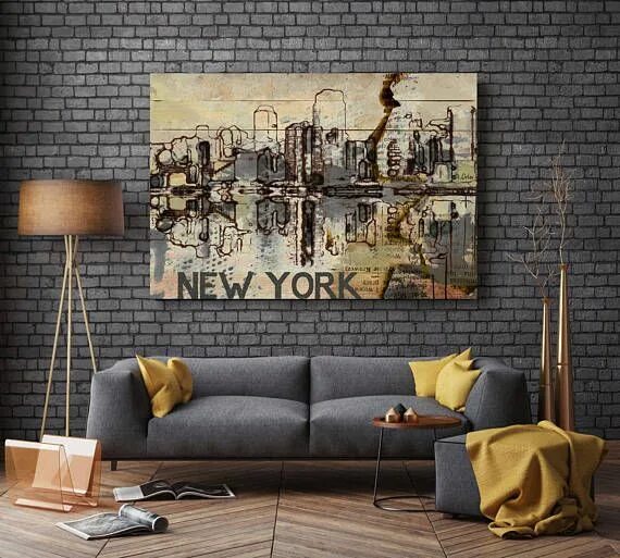 Картины в стиле лофт New York Skyline Large Architectural Cityscape Canvas Art Etsy Decor, Interior d
