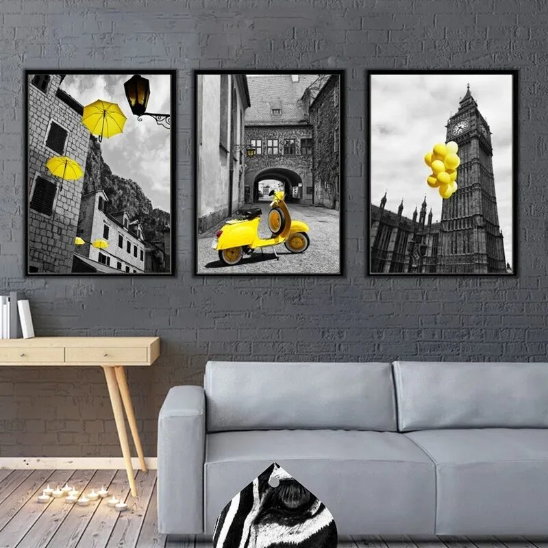 Картины в стиле лофт купить HAOCHU Street Photograph Yellow Black Gray Art Canvas Painting Modern London Cit