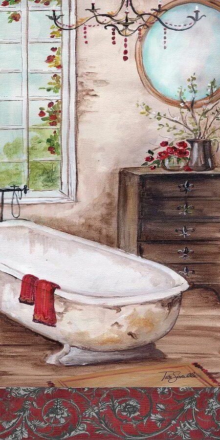 Картины в ванной фото French Country Bath (Tre Sorelle Studios) Bath art, African art paintings, Art l