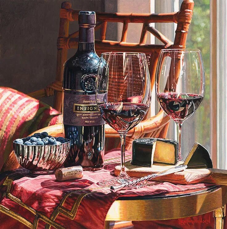 Картины вином фото "Right on Red", an original hyper-realistic watercolor painting by Eric Christen