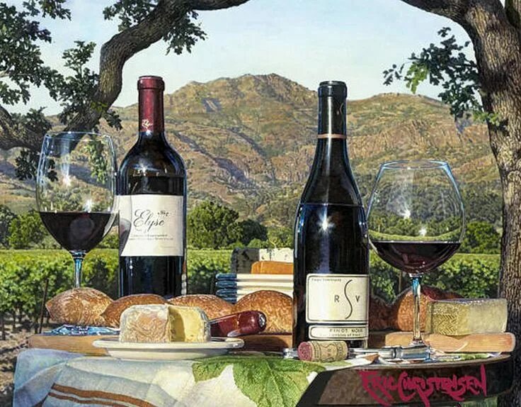 Картины вином фото Eric Christensen (watercolor) Wine painting, Wine art, Wine