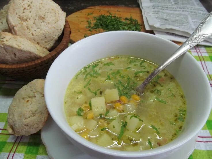 Картофельные супы рецепты с фото простые Суп с беконом картофелем и кукурузой Рецепт Суп с беконом, Национальная еда, Пит