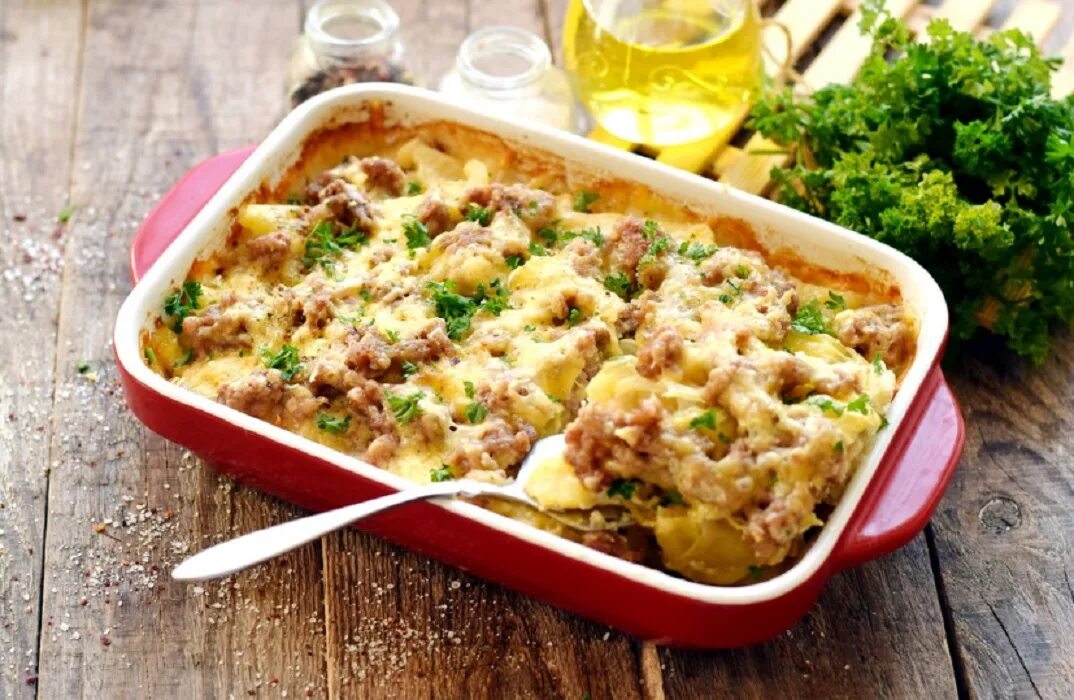 Картошка по французски с фаршем фото Омлет с фаршем и картофелем в духовке