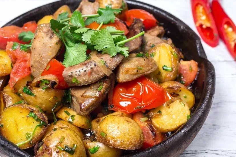 Картошка со свининой рецепт с фото Жаркое из бараньих язычков