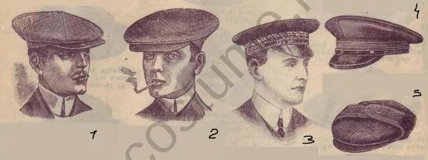 Картуз мужской начало двадцатого века выкройка Фуражки мужские триковые, суконные. Россия, 1911 год История костюма