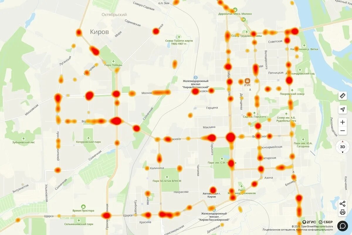 Карты кирова фото Для кировчан разработали карту плотности ДТП - МК Киров