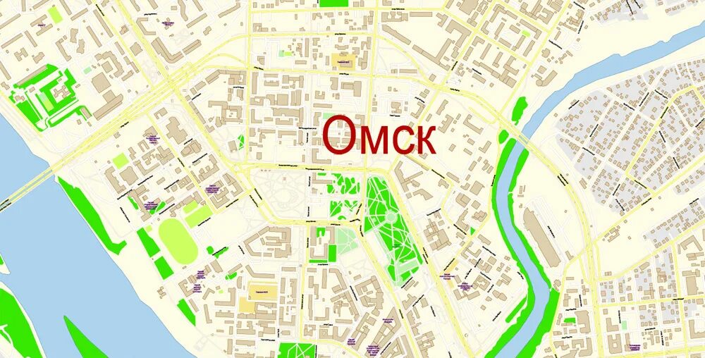 Карты омск фото Омск векторная карта подробная редактируемая в слоях Adobe Illustrator