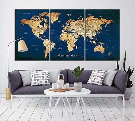 Карты в интерьере фото Imagem relacionada World map wall art, Map wall art, Map canvas art