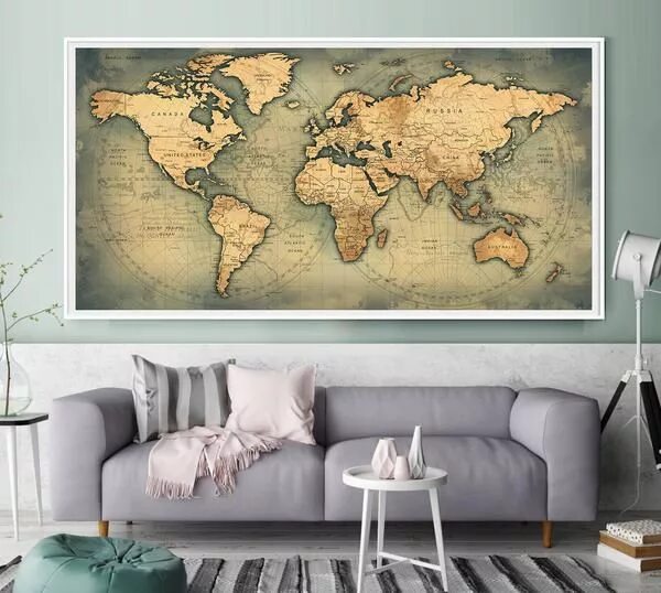 Карты в интерьере фото World Map Watercolor Print Travel Poster, Travel Map Watercolor, Map Art, Large 